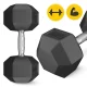 4Fizjo HEX Steel Dumbbell with Rubber Coating, 30 kg, Black
