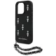 Karl Lagerfeld Saffiano Crystals w/Chain dėklas su grandinėle iPhone 16 Pro, juodas