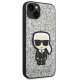 Karl Lagerfeld Glitter Flakes Ikonik dėklas skirtas iPhone 14 Plus, sidabrinis
