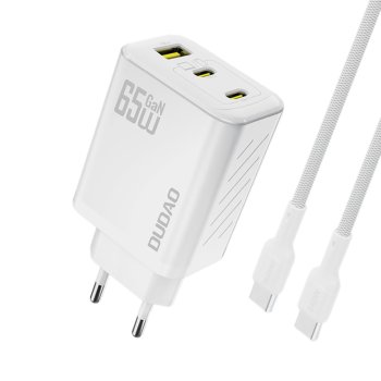 Dudao A29C 65W GaN tinklo įkroviklis ir USB-C laidas, baltas