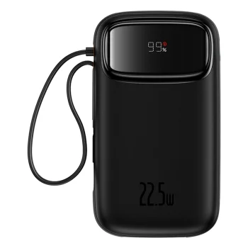 Baseus Qpow2 20000mAh 22.5W Powerbank with Dual Cable with Digital Display + Baseus Simple USB-C 3A Cable 0.3m (Black)...