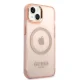 Guess GUHMP14MHTCMP Gold Outline Translucent MagSafe dėklas iPhone 14 Plus (Rausvas)