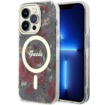 Guess dėklas iPhone 14 Pro telefonui IML Flower MagSafe, chaki