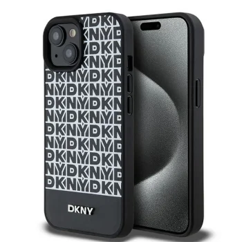 DKNY iPhone 15 / 14 / 13 Case Leather Printed Pattern MagSafe, Black