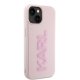 Karl Lagerfeld dėklas iPhone 15 Plus / 14 Plus 3D Rubber Glitter Logo, rožinis
