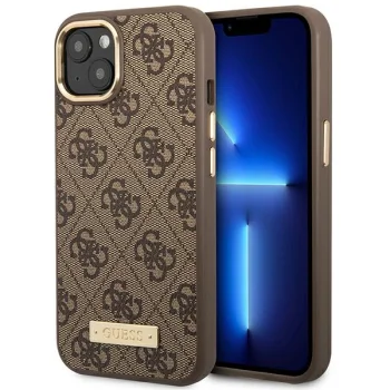 Guess 4G Logo Plate MagSafe dėklas Apple iPhone 14 Plus, rudas