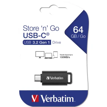 USB atmintinė Verbatim Store 'n' Go 64 GB USB-C USB 3.2 Gen 1 su ištraukiama jungtimi, juoda