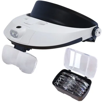 Headband Magnifier with 2 LED Lights and 5 Interchangeable Lenses