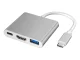 3-in-1 USB-C šakotuvas-adapteris su HDMI 4K ir USB 3.0, baltas ir sidabrinis