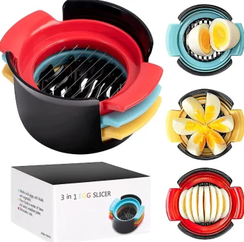 3-in-1 Egg Slicer with Stainless Steel Blades, Multicolored