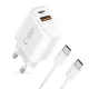 Tech-Protect NCA30 PD 30W QC3.0 USB-A / USB-C Wall Charger + USB-C Cable 100cm - White