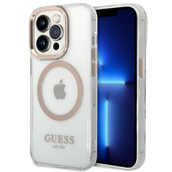 Guess Metal Outline MagSafe Case for iPhone 14 Pro Max - Gold