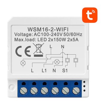 Avatto WSM16-W2 2 kanalų išmanusis Wi-Fi jungiklio modulis, baltas