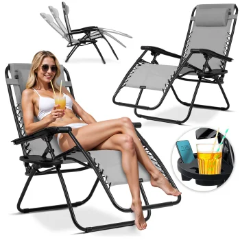 Sofotel Chillwell Folding Garden Lounger with Cushion, Set of 2, Grey