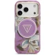 Guess IML Glitter Flowers Triangle MagSafe dėklas iPhone 17 Pro / 18 Pro, violetinis