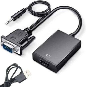 VGA to HDMI Adapter with 3.5mm Audio and USB, Full HD, Black