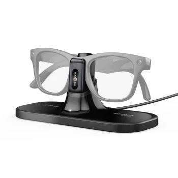 BoboVR CG2 3-in-1 Charging Station for Smart Glasses with 350 mAh Clip and Case, Black
