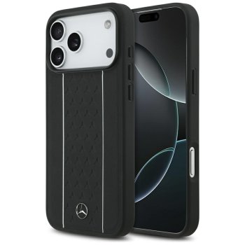 Mercedes Leather Star Pattern Stripes MagSafe Case for iPhone 17 Pro Max, Black