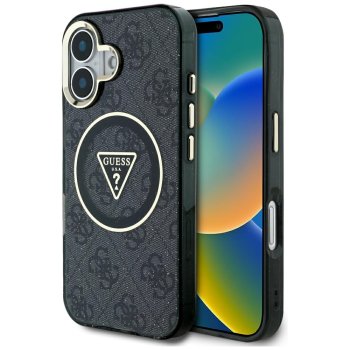 Guess IML Metal Glitter 4G MagSafe dėklas iPhone 16 telefonui, juodas