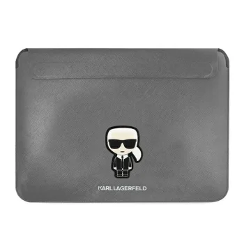 Karl Lagerfeld Saffiano Ikonik Karl dėklas nešiojamam kompiuteriui 16", sidabrinis