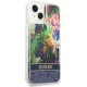 Guess Flower Liquid Glitter dėklas telefonui iPhone 14 Plus, mėlynas