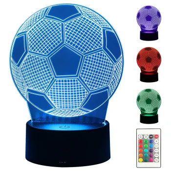 3D LED naktinė lemputė „Futbolo kamuolys“ su pulteliu, 16 spalvų