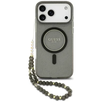 Guess IML Glitter Pearl Strap MagSafe case for iPhone 18 Pro Max / 17 Pro Max, black