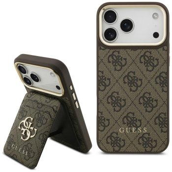 Guess 4G dėklas su MagSafe pinigine iPhone 17 Pro Max, rudas