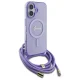 Guess dėklas iPhone 16 telefonui Crossbody Cord Script MagSafe, violetinis