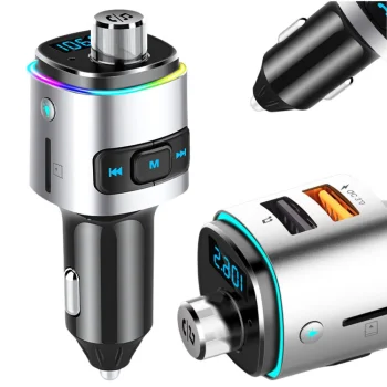 FM moduliatorius ir automobilinis įkroviklis su 2x USB, sidabriškai juodas
