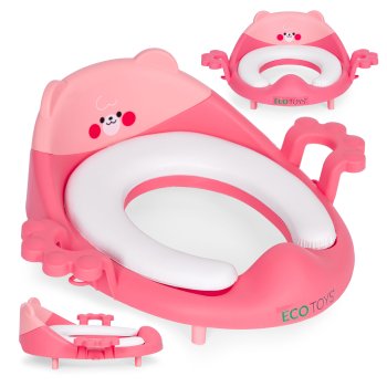 ECOTOYS Kids Toilet Trainer Seat with Soft Padded Cushion and Handles, Pink