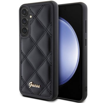 Guess dėklas Samsung Galaxy S23 FE telefonui, juodas (Quilted Metal Logo)