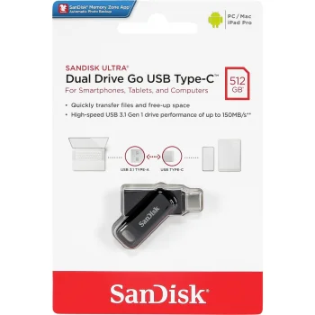 USB atmintinė SanDisk Ultra Dual Drive Go 512GB USB Type-C / USB-A SDDDC3-512G-G46, juoda