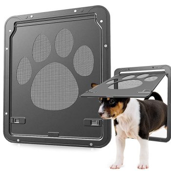 Dog and Cat Flap Door with Mesh, 29x24 cm, Black