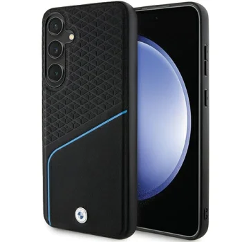BMW Samsung Galaxy S24 dėklas Signature Leather Textured & Line MagSafe, juodas