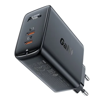 Acefast A29 GaN tinklo įkroviklis, 2x USB-C, 50W, juodas