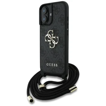 Guess 4G Big Logo Cord Strap Crossbody Case for iPhone 16 Plus Black