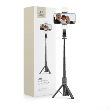 Tech-Protect L05S Bluetooth Selfie Stick with Tripod and LED Light - Black