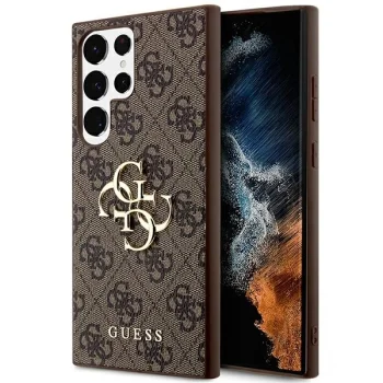 Guess 4G Big Metal Logo dėklas Samsung Galaxy S24 Ultra telefonui, rudas