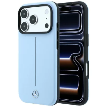 Mercedes Leather Semi Wrap Iconic Line MagSafe dėklas telefonui iPhone 18 Pro / 17 Pro, mėlynas