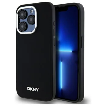 DKNY Plain Logo MagSafe dėklas telefonui iPhone 15 Pro, juodas