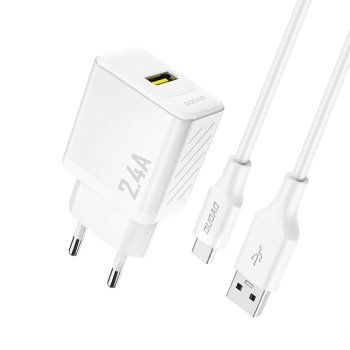Dudao A23TEU GaN USB-A įkroviklis 2.4A su USB-A - USB-C laidu, baltas