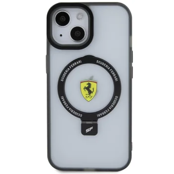 Ferrari dėklas iPhone 15 Plus / 14 Plus su Ring Stand ir MagSafe, skaidrus