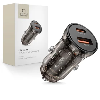 Tech-Protect CC01 30W automobilinis įkroviklis USB-A / USB-C, juodas