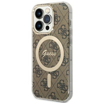 Guess 4G MagSafe dėklas telefonui iPhone 15 Pro, rudas