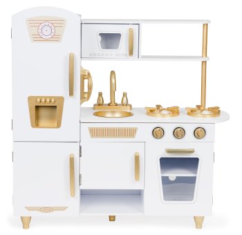 Didelė medinė žaislinė virtuvėlė ECOTOYS 128627, balta-auksinė