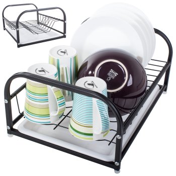 Metal Dish Drainer Rack with Tray, Black