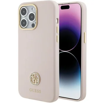 Guess dėklas iPhone 15 Pro Max telefonui Silicone Logo Strass 4G, rožinis
