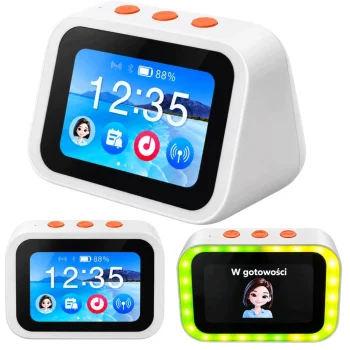 Smart desk clock with AI assistant and Bluetooth speaker, white