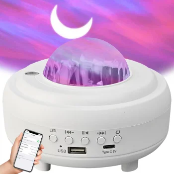 LED žvaigždžių projektorius ir naktinė lemputė su „Bluetooth“ garsiakalbiu